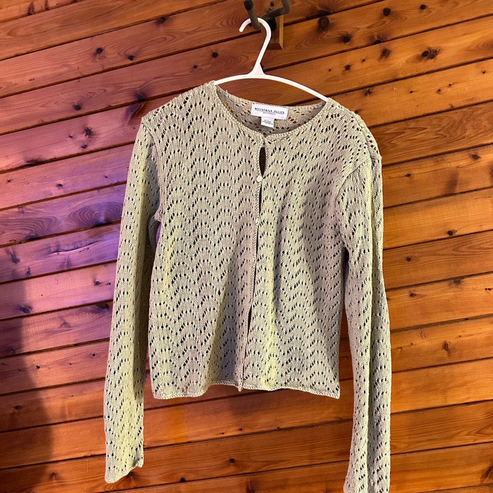 Women’s green Crochet Knit Button Front Cardigan
